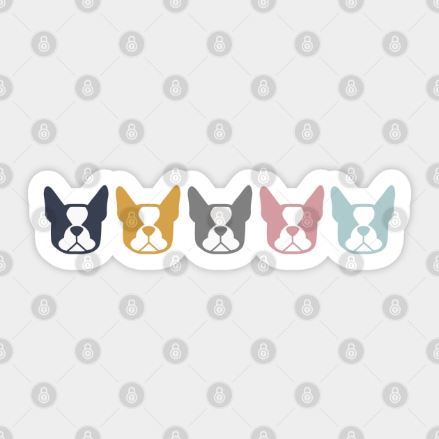 Boston Terriers in a row - multi colored Boston dogs: color series 2 - Boston Terrier gifts Sticker by smooshfaceutd